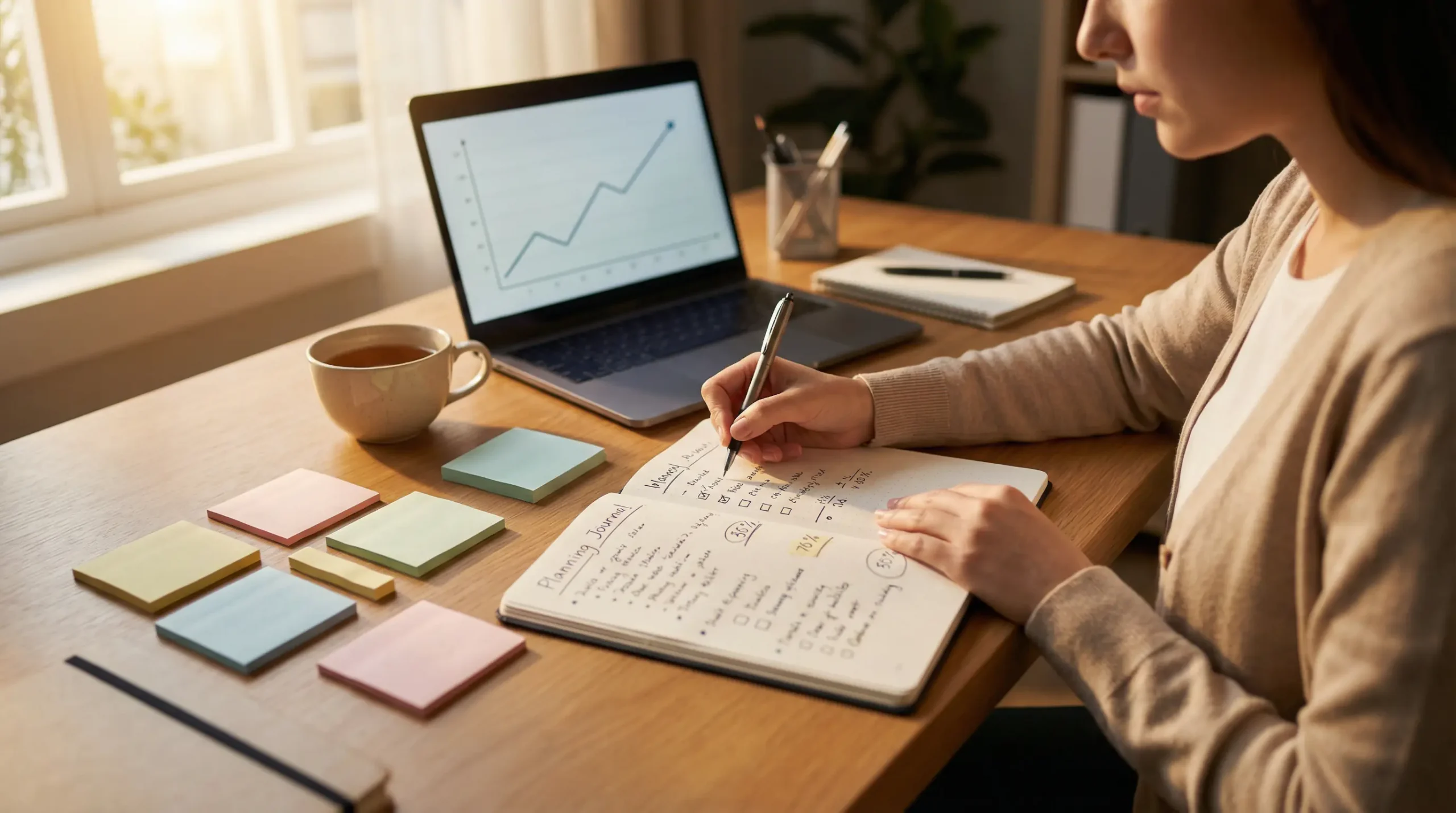 Planification stratégique de paris sportifs avec journal de suivi et graphique de progression sur ordinateur